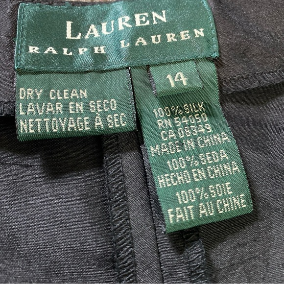Lauren Ralph Lauren 100% Silk Pants sz 14 Green Label Luxury Preppy Black Wide - Picture 8 of 8